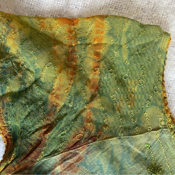 Vtg Advance Apparels Tie Dye Sequin Embroidery Flowy Top Sz L Fairy Whimsy Boho - Picture 7 of 7